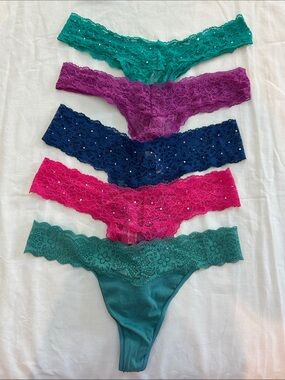VS Lace Thong Bottoms - Assorted Teal, Purple, Navy, Pink
